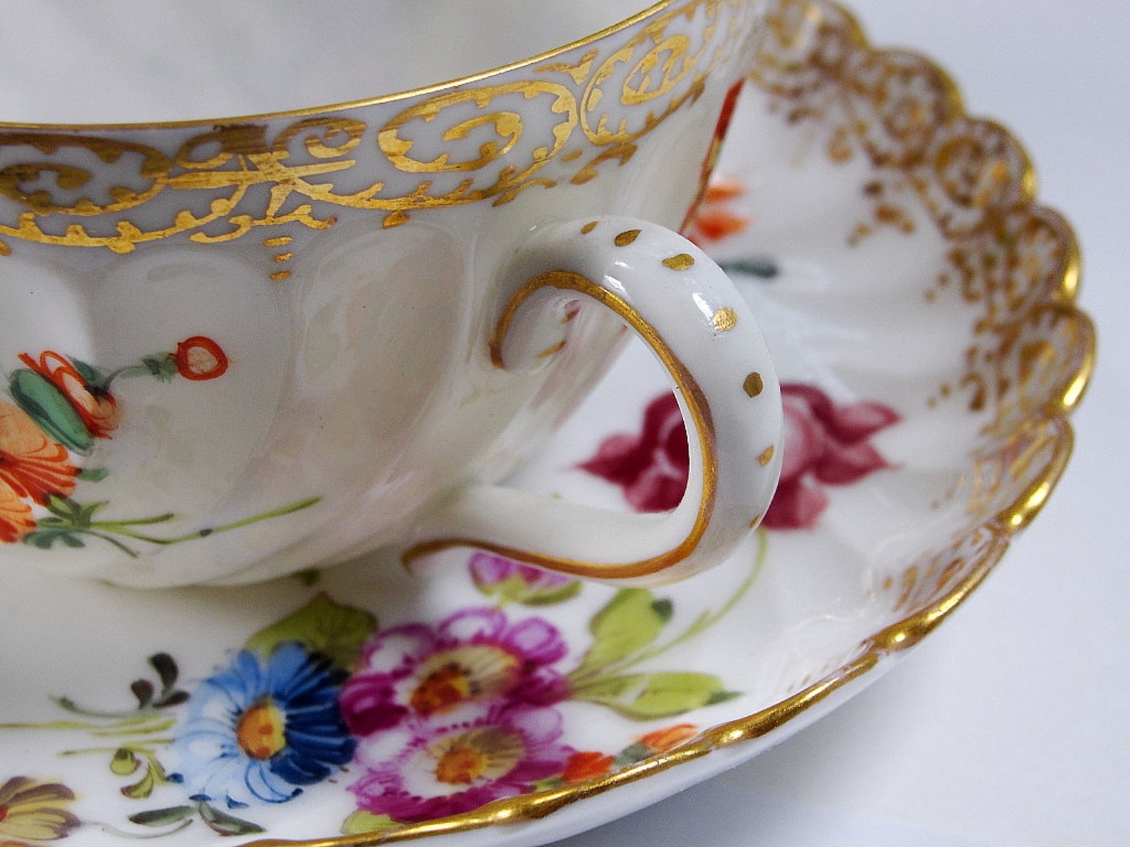 Antique German DRESDEN Tea Cup and Saucer Set Delicate Hand Etsy