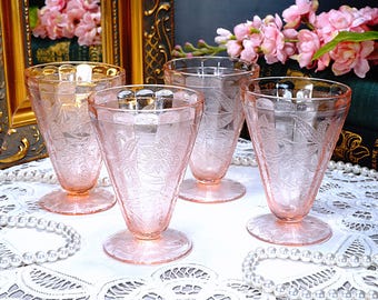 Collection of Pink Floral (poinsettia) Depression Glass - 1930's