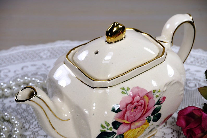 Sadler Small Cube Teapot with Roses Miniature Tea For One Etsy