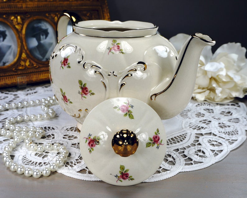 STUNNING Sadler Globe Teapot with Tiny Pink Rosebuds Round Etsy