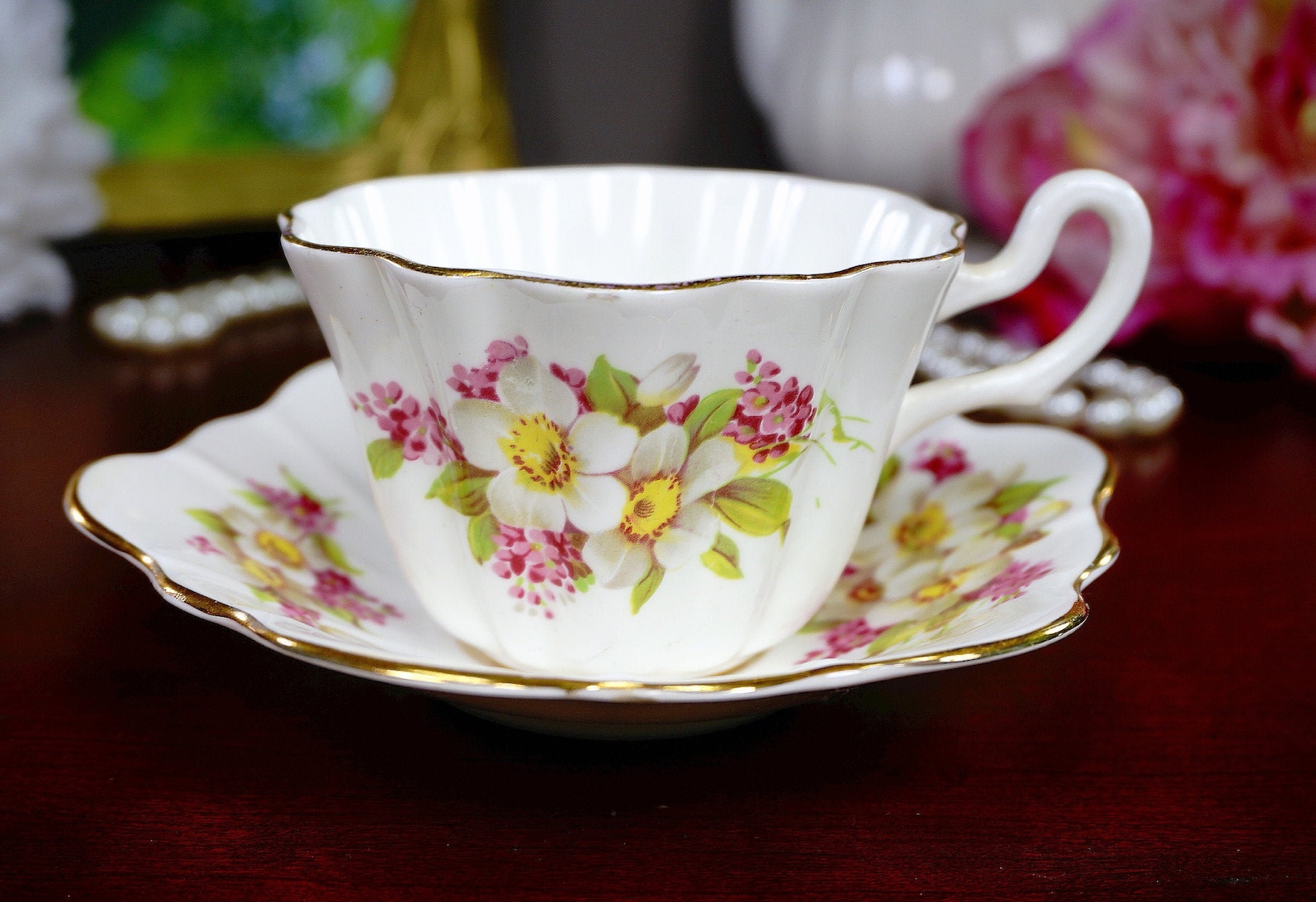 Royal Stuart Tea Cup and Saucer Floral Teacup Set Scalloped Etsy