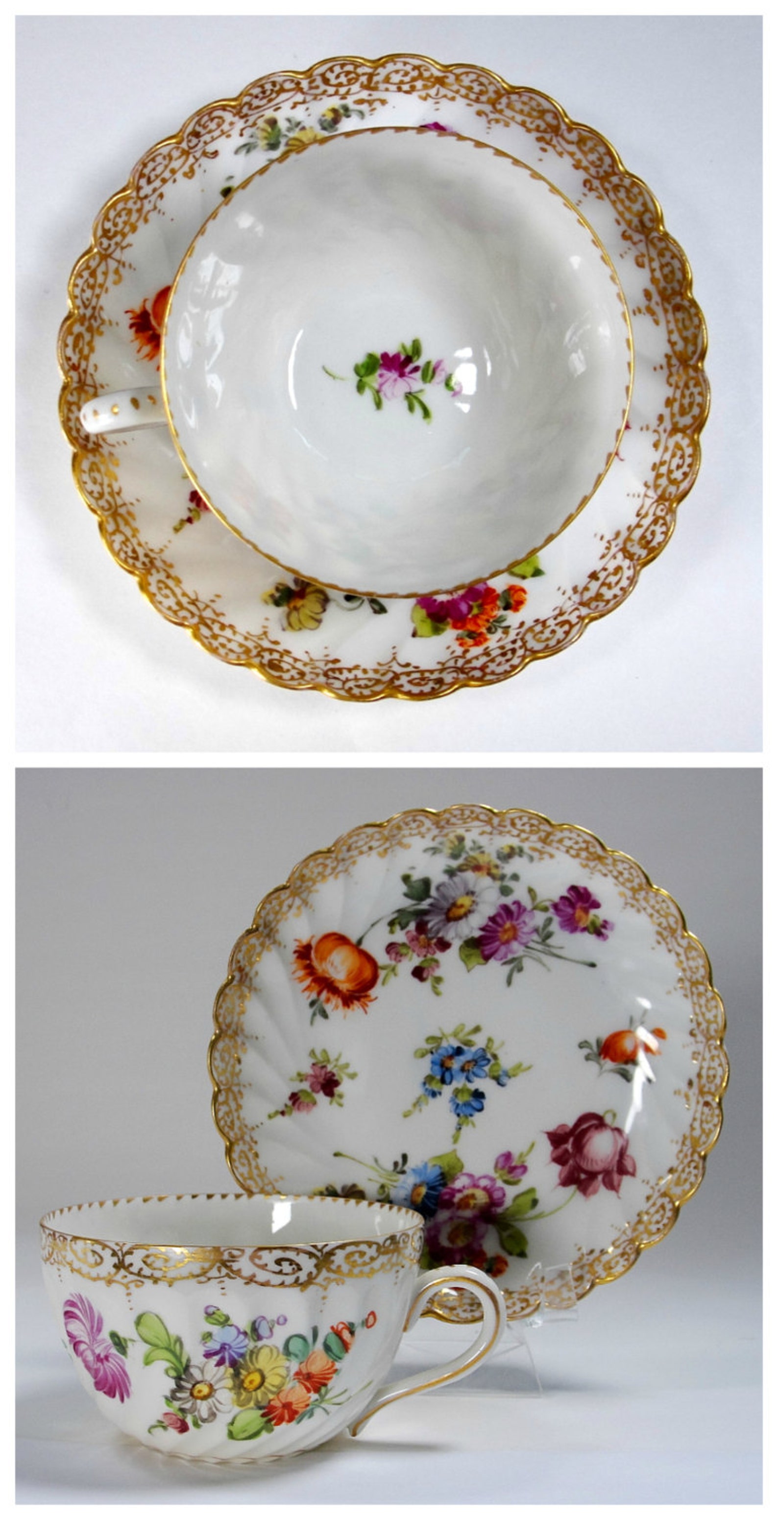 Antique German DRESDEN Tea Cup and Saucer Set Delicate Hand Etsy