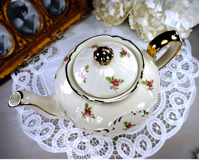 STUNNING Sadler Globe Teapot with Tiny Pink Rosebuds Round Etsy