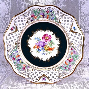 Vintage Schumann Bavarian Dish, Reticulated Bowl, Lattice Edge, 100 Year Anniversary, Floral, Mountain Rose, Gold Gilt Trim