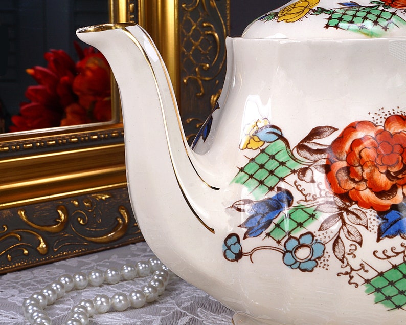 ROSE GARDEN Sadler Swirl Teapot Fall Colors Gold Etsy