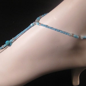 Baby Blue Seed Beaded Foot Sandal, Blue Beach Sandal, Baby Blue Barefoot Sandal,  Blue Pearlized Anklet With Toe, Turquoise Beaded Sandal