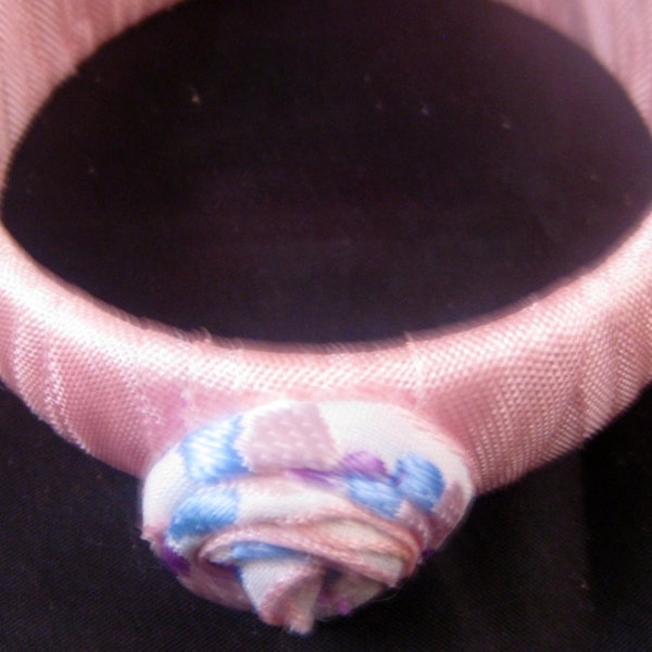 Wrapped Pink Bangle, Fabric Flower Binding Bangle, Stack Bangle Pink, Bangle Stackable, Pink Stackable Bangle