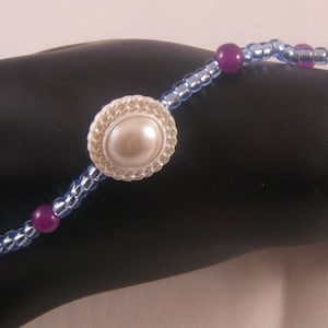 Stretch Slave Bracelet, Boho Slave Bracelet, Ring Bracelet, White Button Bracelet, Purple Stretch Slave Bracelet, Blue Beaded Slave,