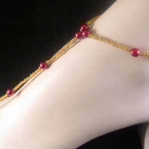 Gold Beaded Barefoot Sandal, Red Pearl Barefoot Sandal, Beach Sandal Gold Seed Beaded, Wedding Sandal Gold, Delicate Gold Barefoot Sandal