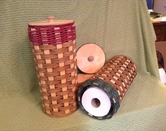 Hand Woven Round Tower Basket With Lid -Holds 3 Large Toilet Paper Rolls