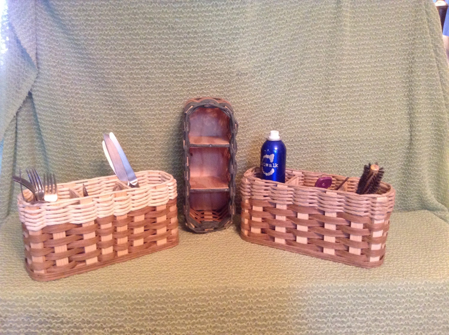 Hand Woven Oval Organizing Basket with 3 Compartments Etsy