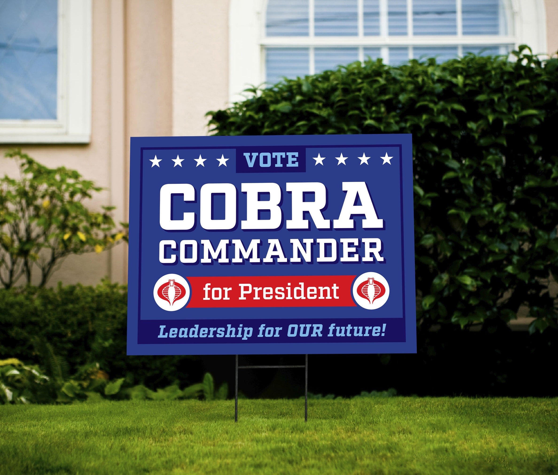Cobra Commander for President - Yard Sign with H-stake - 2024 Election - 24x18" - G.I. Joe