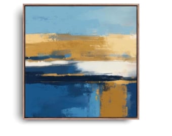 Blue Tones Canvas Art - Large Abstract Painting, Modern Blue and Yellow Wall Art Decor for Living Room, Bedroom, Entryway & Lobby