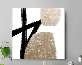 Minimalist Canvas Art, Original White And Gold Abstract Painting, Modern Artwork Aesthetic, Handmade Art, 24x24, 36x36