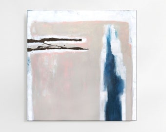 Minimalist Canvas Art, Original Abstract Painting, Beige And Light Coral Wall Art, Textured Wabi Sabi Art, Square Modern Art, 36x36