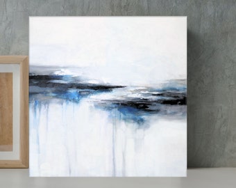 White Abstract Painting, Neutral Landscape Canvas Art,  Modern White And Gray Living Room Wall Decor