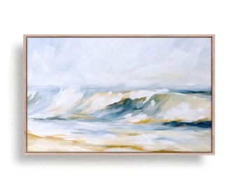 Abstract Ocean Wave Wall Art - Textured Coastal Artwork, Large Framed Canvas, Serene Calming Wall Decor for Bedroom or Living Room