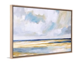 Landscape Painting - Framed Abstract Nature Art - Hand-Textured Canvas - Scenic Blue And Yellow Wall Décor for Living Room, Bedroom, Office