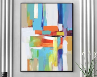 Large Colorful Abstract Painting, Bright Vibrant Modern Canvas Art, Multicolor Lively Artwork, 30x40, 30x48''