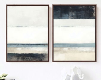 Large Neutral Wall Art, Minimalist Paintings, Set of 2 Beige And Gray Abstract Canvas Art