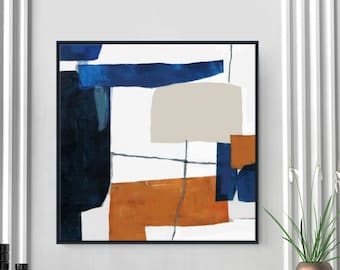 Square Abstract Painting, Large Modern Art, Blue And Orange Artwork, Bold Contemporary Art, 24x24, 30x30, 36x36