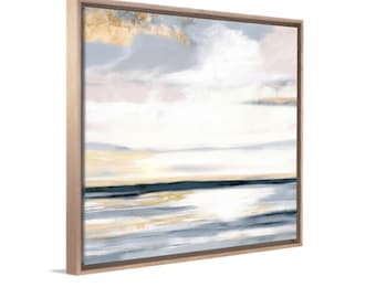 Minimal Ocean Wall Art, Modern Coastal Artwork With Texture, Framed 36x36 Square Canvas Art for Living Room, Bedroom Or Office