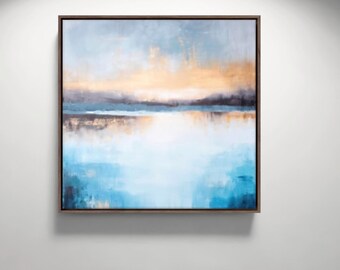 Framed Abstract Canvas Art - Modern Landscape - Hand-Textured Square Painting