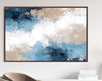 Blue Abstract Canvas Art, Modern Living Room Wall Decor, Textured Artwork