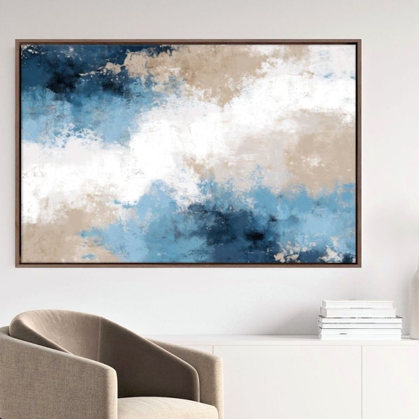 Blue Abstract Canvas Art, Modern Living Room Wall Decor, Textured Artwork