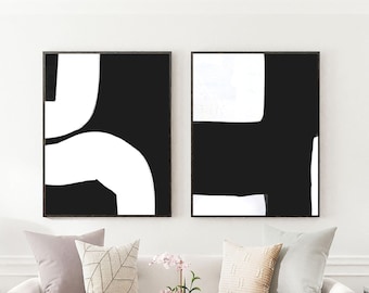 Large Black And White Art On Canvas, Abstract Painting Set of 2, Modern Canvas Art, Minimal Neutral Art, Handmade Textured Neutral Painting