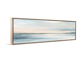 Large Abstract Ocean Art - Horizontal Calming Serene Framed Coastal Canvas - Hand-Textured Panoramic Wall Art - 24x60