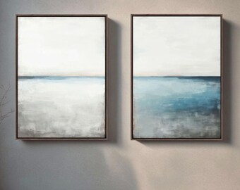 Modern Ocean Art - Large Scale Artworks With Texture - Vertical Set of Abstract Paintings on Canvas for Living Room Wall - Blue Gray Decor