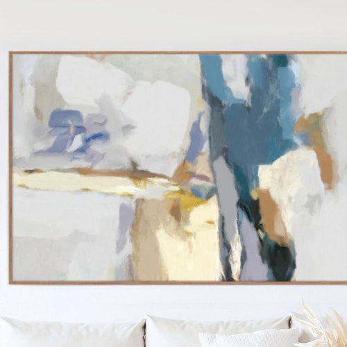 Square Abstract Painting Large Modern Art Blue and Orange Etsy