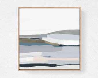 Minimalist Landscape Painting, Gray Abstract Canvas Art, Large Neutral Bedroom Artwork, 24x24, 30x30, 36x36