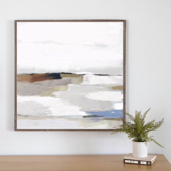 Large Abstract Landscape, Modern Minimalist Painting, Living Room Wall Art, Neutral Brown Beige And White 24x24, 30x30, 36x36 Canvas Art