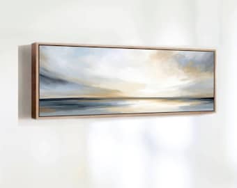 Framed Ocean Sunrise - Large Horizontal Canvas For Wide Wall - Hand Textured Artwork For Bedroom