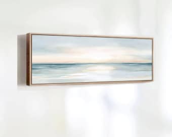 Large Ocean Art - Horizontal Seascape Calming Framed Coastal Canvas - Hand-Textured Panoramic Wall Art - 20x60