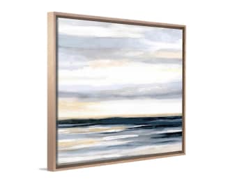 Modern Ocean Art - Large Framed Abstract Coastal Canvas 36x36, Textured White Blue And Gray Artwork for Mantel, Living Room or Bedroom