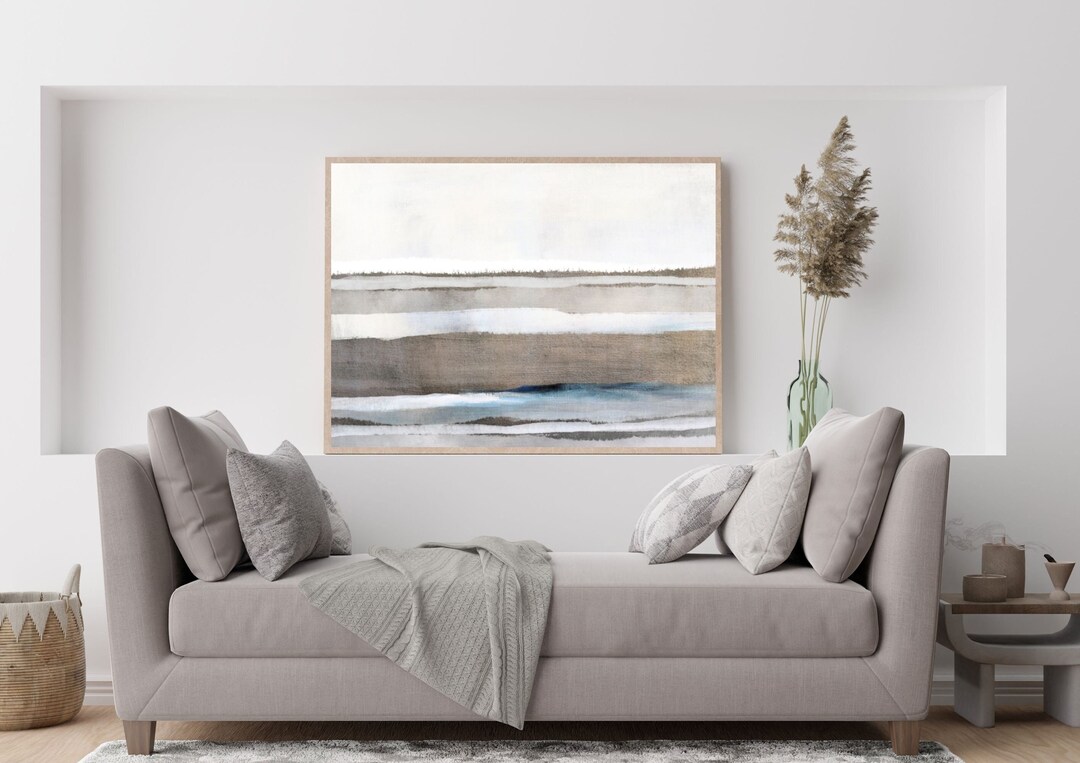Rustic Coastal Abstract Painting, Modern Landscape Earthy Wabi Sabi