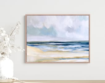 Framed Abstract Coastal Art - Beach Seascape Canvas, Hand-Textured Ocean Wall Décor for Living Room, Bedroom, and Beach House