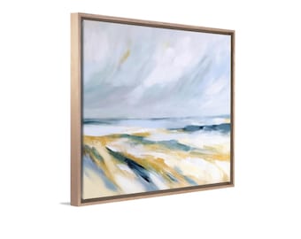 Coastal Abstract Art - Square Ocean Canvas, Hand-Textured Calming Framed Seascape For Bedroom Or Living Room