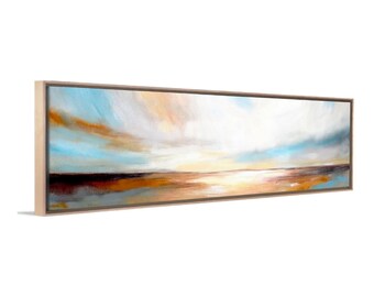 Textured Abstract Landscape Canvas Art - Framed Panoramic Nature Wall Art for Living Room or Office - Orange Blue and Terracotta Custom Size