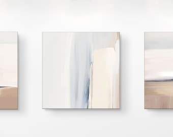 Neutral Abstract Canvas Art, Long Horizontal Minimalist Set Of 3, Calming Serene Bedroom Wall Decor, 20x60'', 24x72''