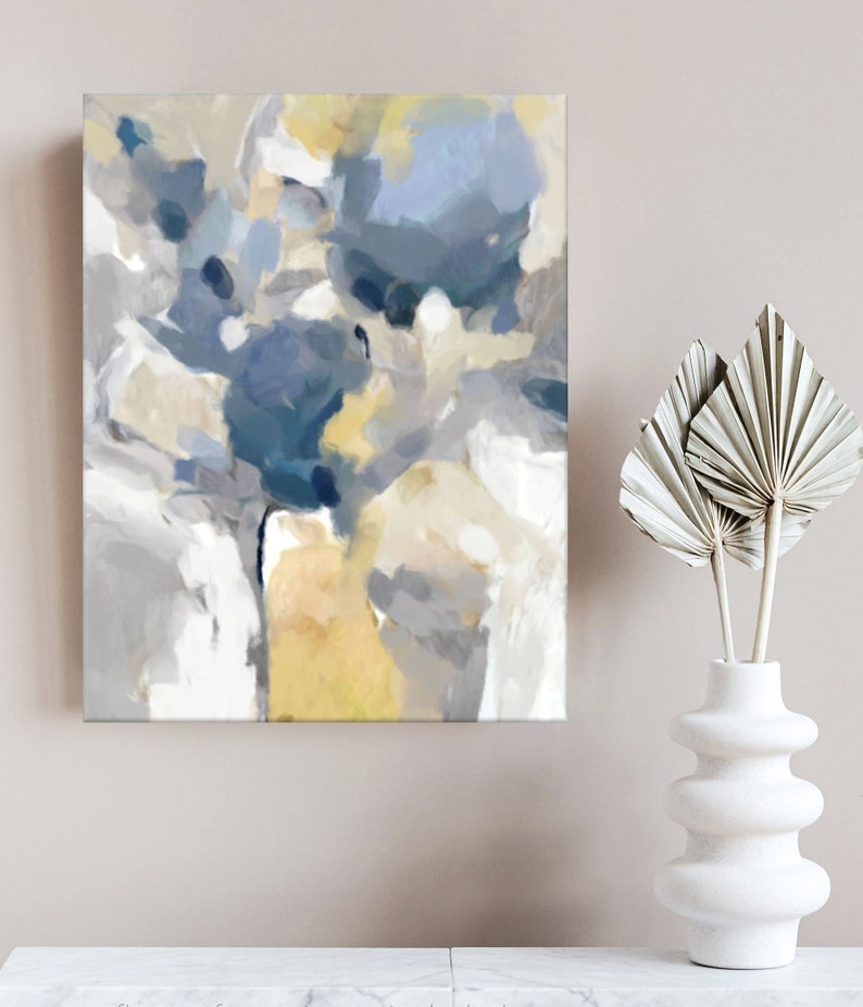 Abstract Flowers Painting Blue and Yellow Canvas Art Blue Etsy