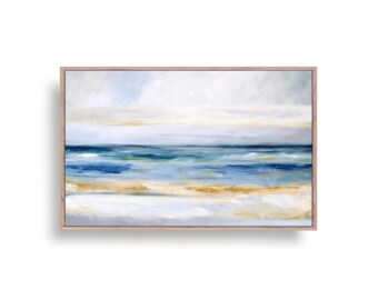 Framed Coastal Beach Art - Abstract Seascape Canvas, Ocean-Inspired Wall Décor for Living Room or Bedroom, Hand-Textured Beach House Decor