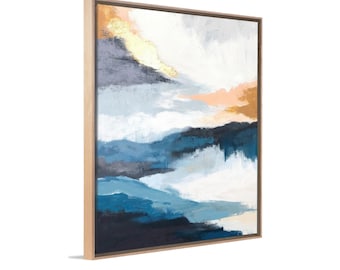 Large Framed Canvas Art - Abstract Painting - Gold & Blue Textured Wall Art - Modern Décor for Home or Office - Custom Size Available