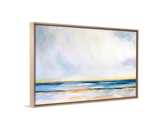 Ocean Painting - Framed Abstract Coastal Art - Hand-Textured Canvas Beach Wall Décor for Living Room, Bedroom, Office - Calming Home Accent