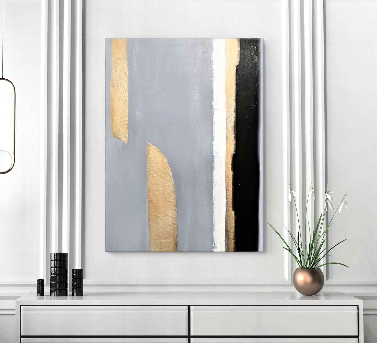 Gray and Gold Abstract Painting Original Minimalist Canvas Etsy
