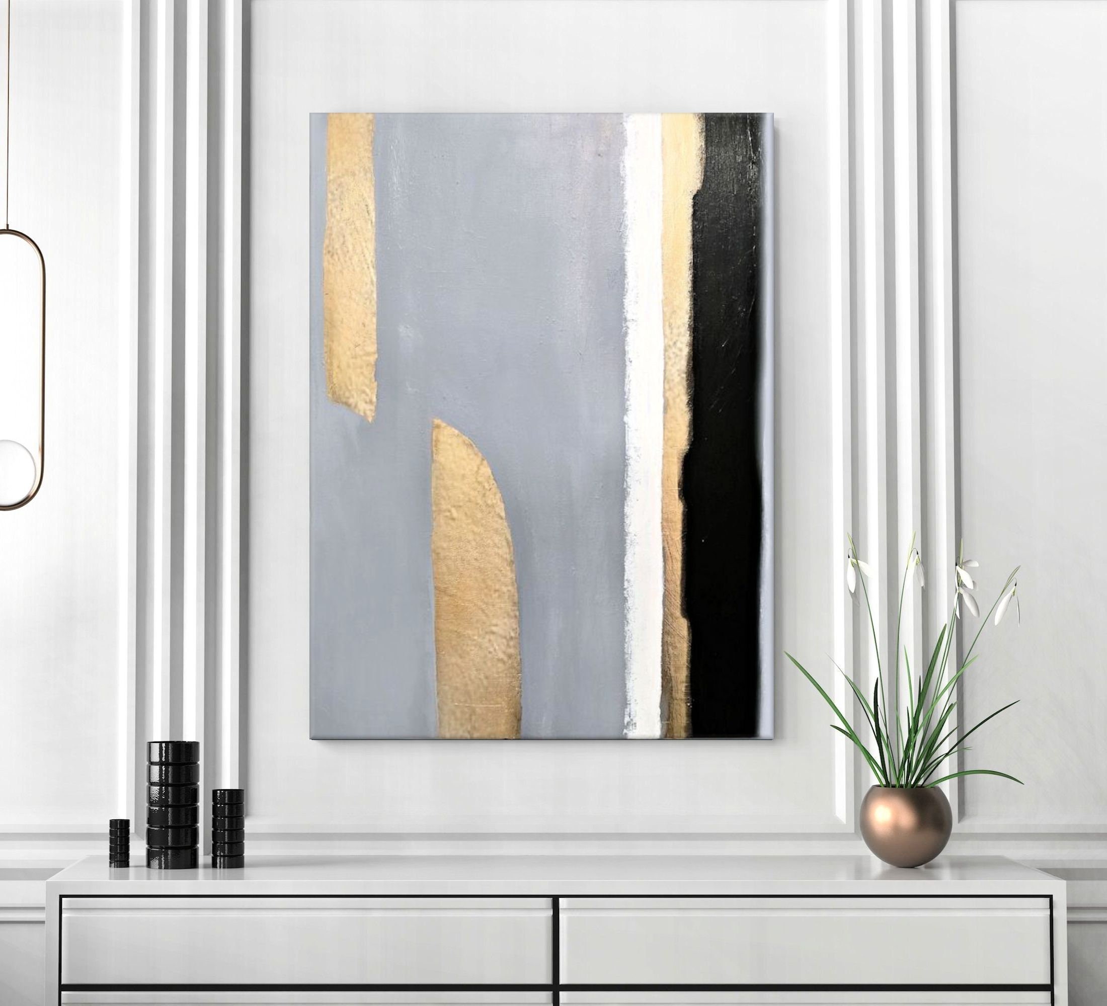 Gray and Gold Abstract Painting Original Minimalist Canvas Etsy