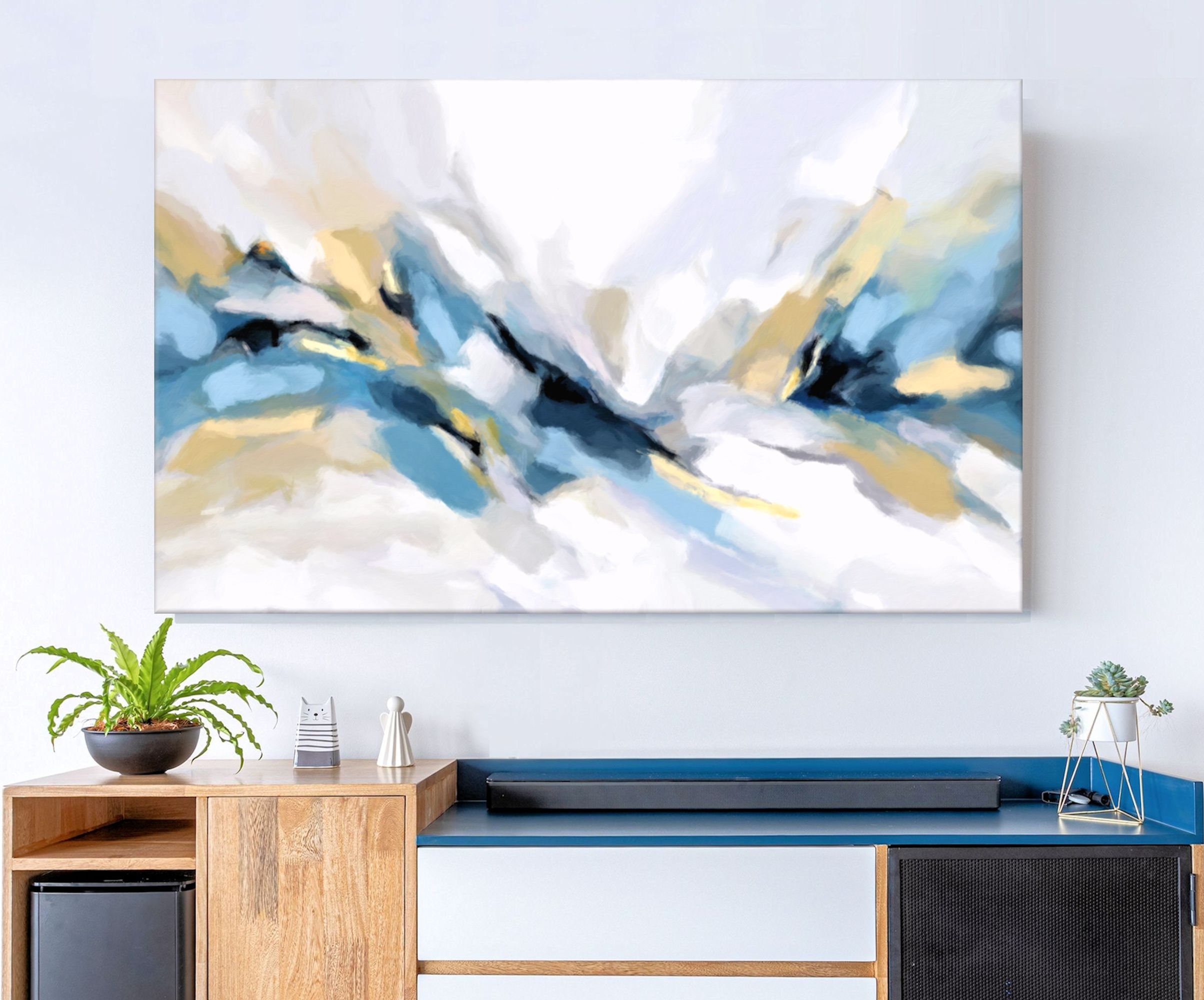 Blue and Yellow Abstract Painting Large Living Room Artwork Etsy